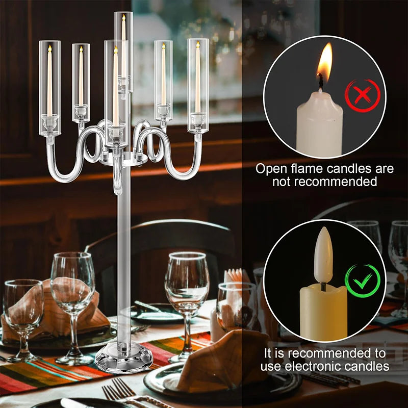 Acrylic candle holder centerpiece, 37.4-inch high 6-arm conical LED candle holder for acrylic candles, wedding centerpiece decor
