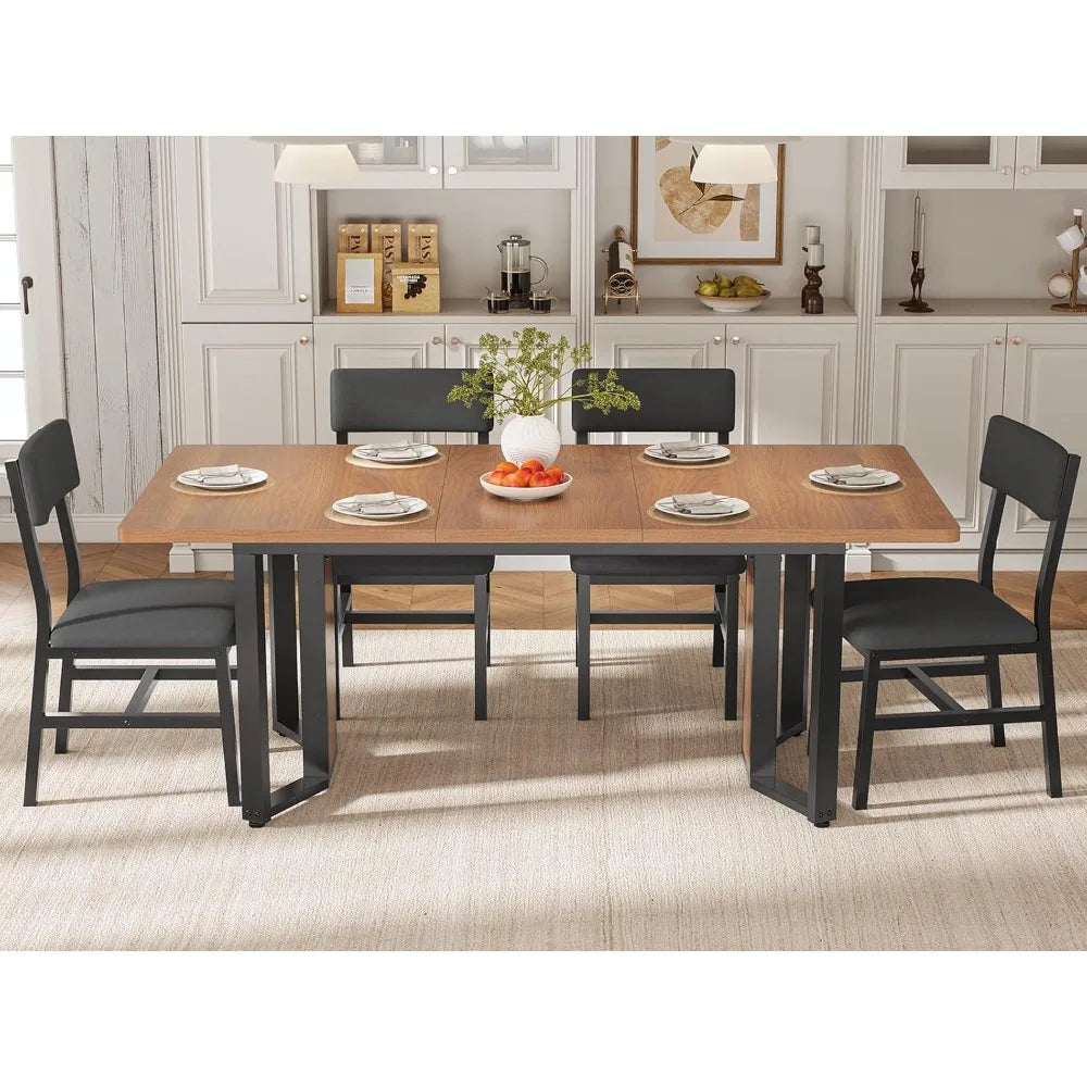 "4-6 Person Extendable Dining Table Set with 4 Cushioned Chairs and MDF Board"