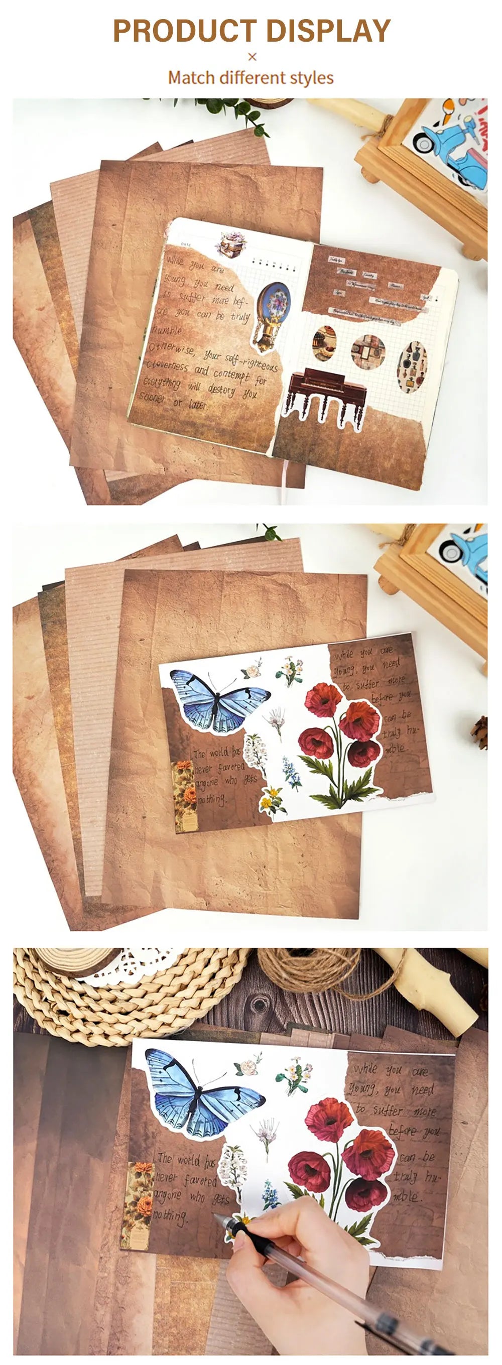 For Fun 48 Sheets Vintage Scrapbook Material Paper DIY Junk Journal Collage Photo Album Retro Background Paper A4 Printing Paper