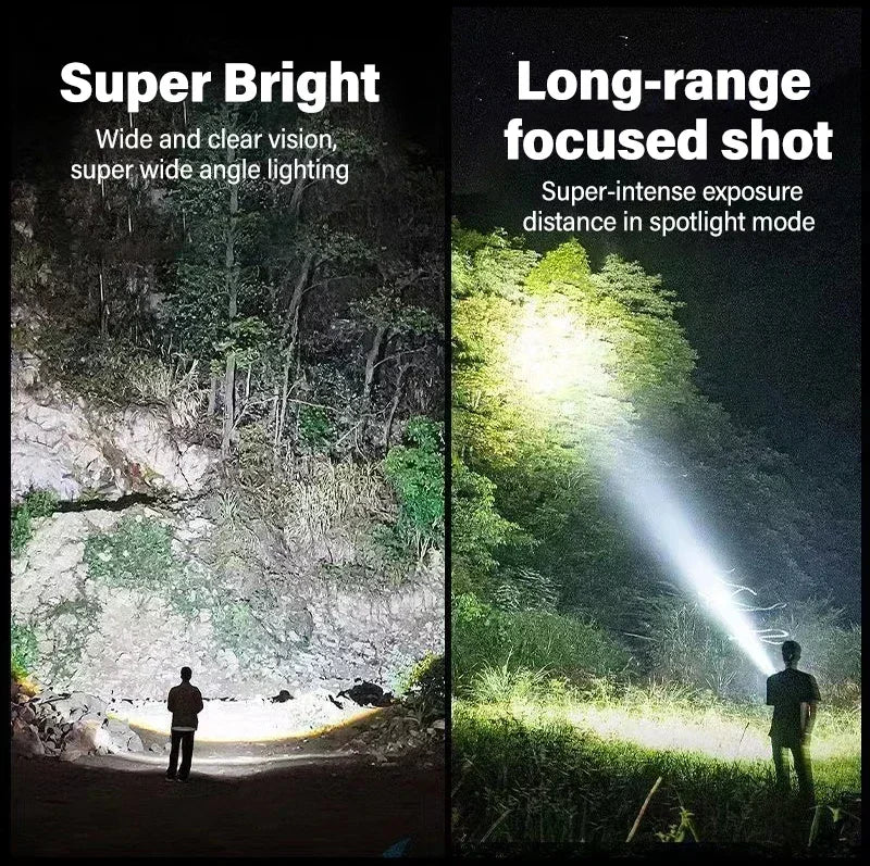 Super Bright Flashlight USB Rechargeable LED Long Range Tactical Torch Outdoor Waterproof Emergency Camping Fishing Lantern