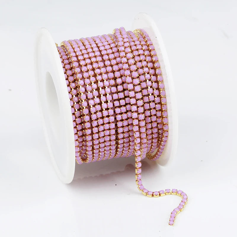 PEESOM NewSS6 2mm Sliver Bottom Rhinestone Cup Chain Sew On Colorful Acrylic Rhinestone Trim Chain Strass Banding for DIY Chain