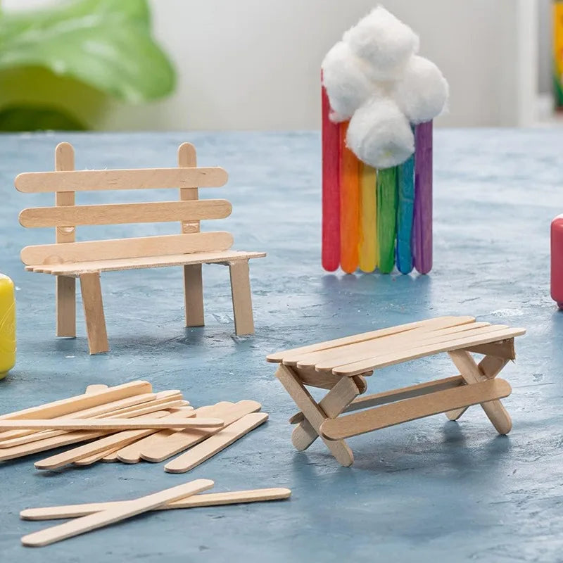 50/100pcs wooden popsicle sticks Hand Crafts Wood Ice Cream Popsicle Sticks DIY Wooden Sticks