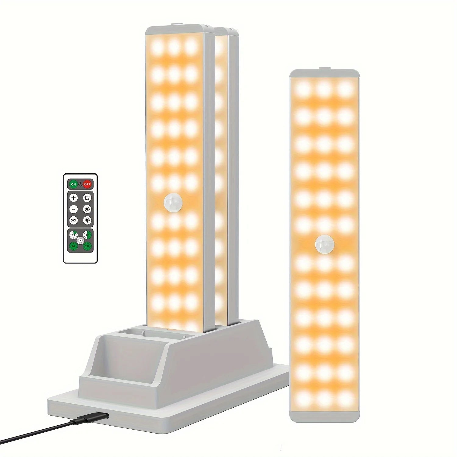 3-PACK Dimmable LED Closet Light Strip with Remote Control, USB Rechargeable, Energy Saving Magnetic Wall Light, Metal Body