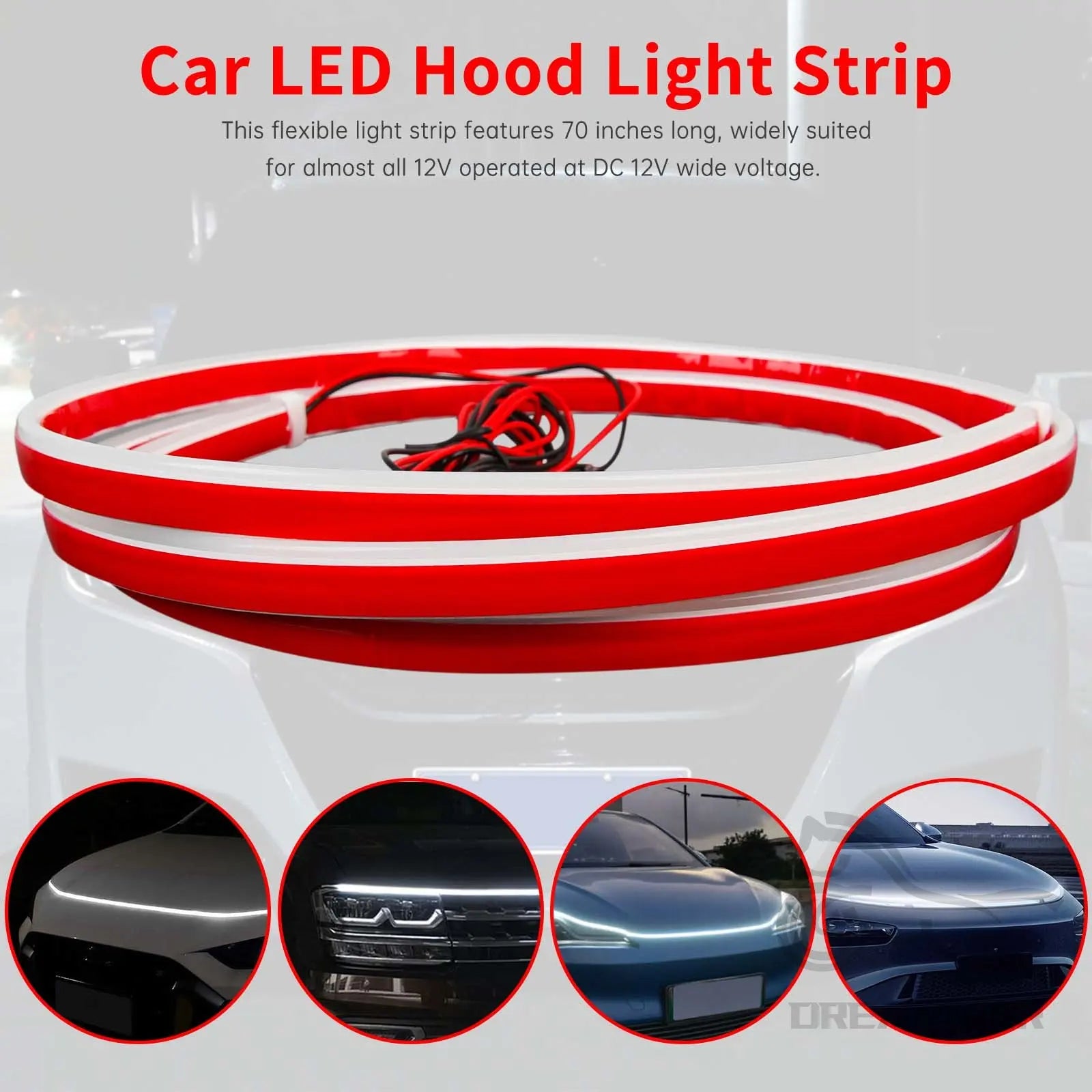 180cm/240cm Car Hood LED Daytime Running Light Strip Waterproof Flexible Auto Decorative Atmosphere Lamp Ambient