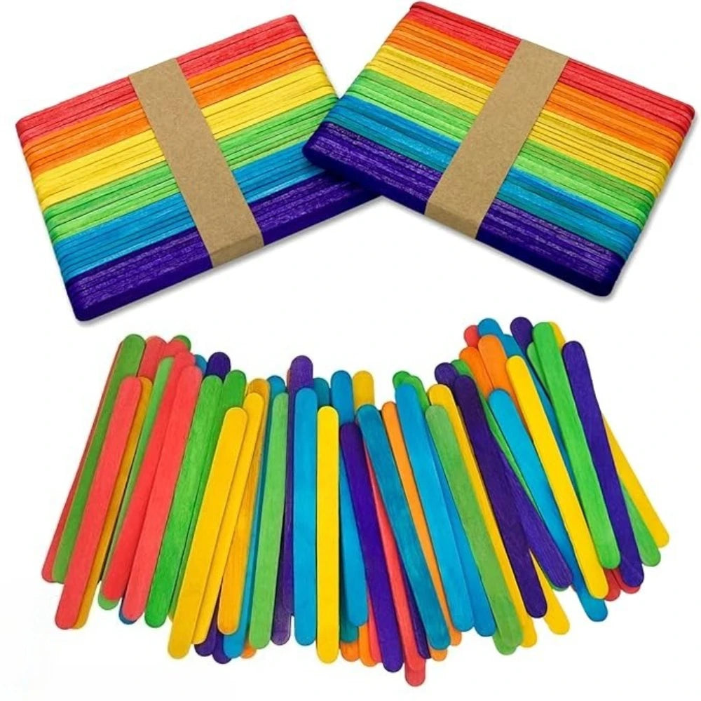 50-500Pcs Colored Wooden Ice Cream Stick Resin Jewelry Making Tools Popsicle Sticks DIY Mold Natural Craft Sticks Cake Stick