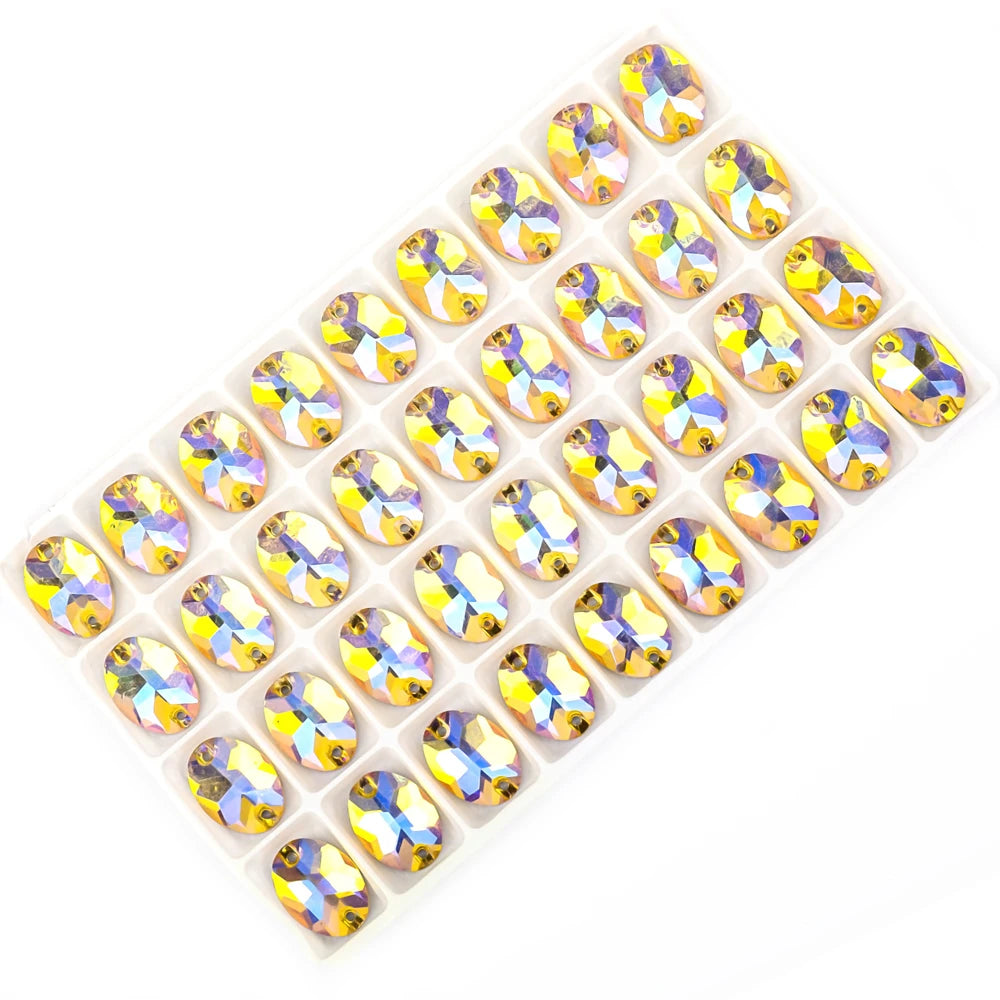 VC Oval Fine crystal AB rhinestone decoration flat back sewing 2 hole stone glass beads, can be used as DIY wedding decoration