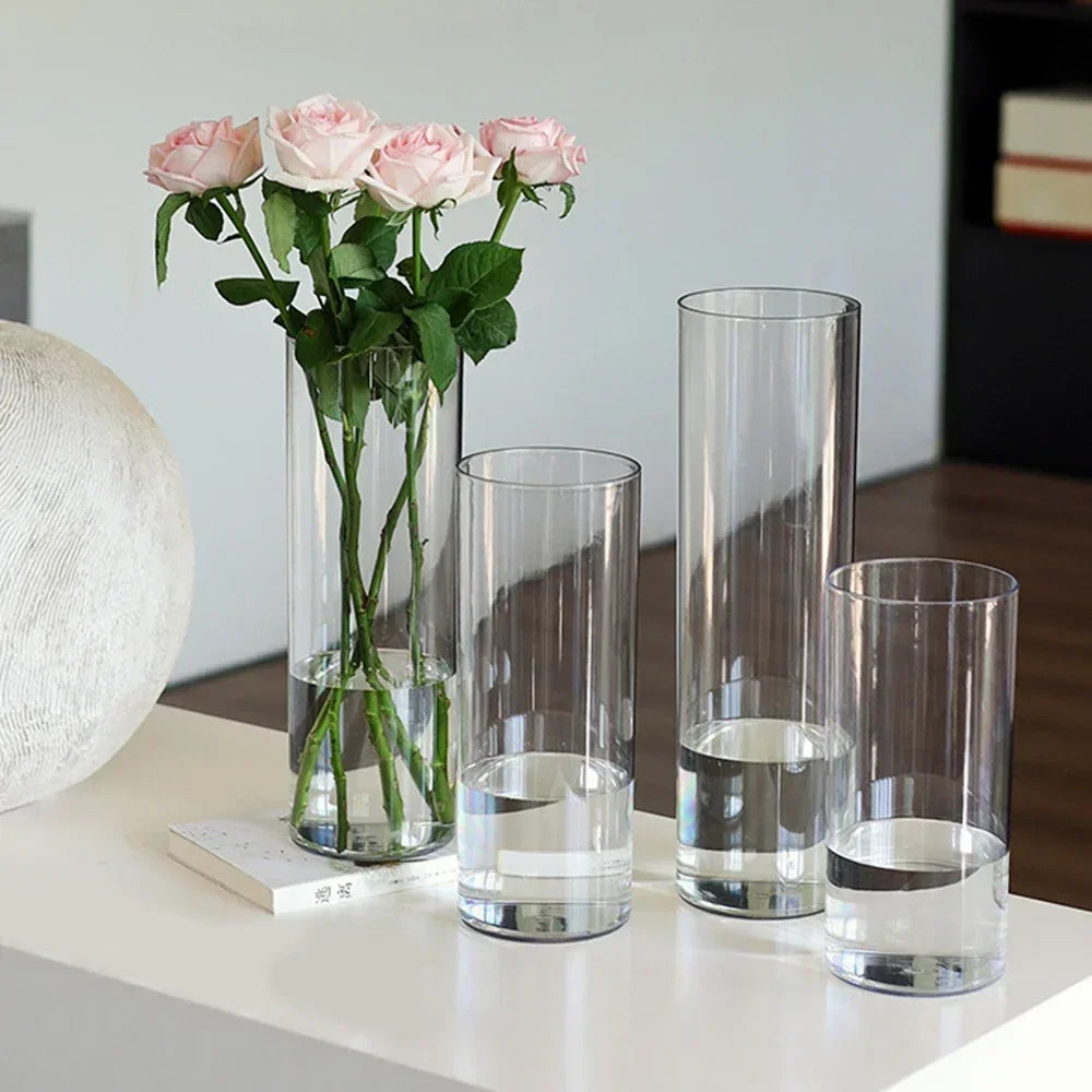 2PCS acrylic cylindrical transparent vase, home decoration, suitable for desks, offices, wedding center decoration