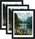 18x24 Picture Frame 3 Pack, Black Poster Frame with Mat for 16x20 or 18x24 Photos, Wall Mounting for Home Decor
