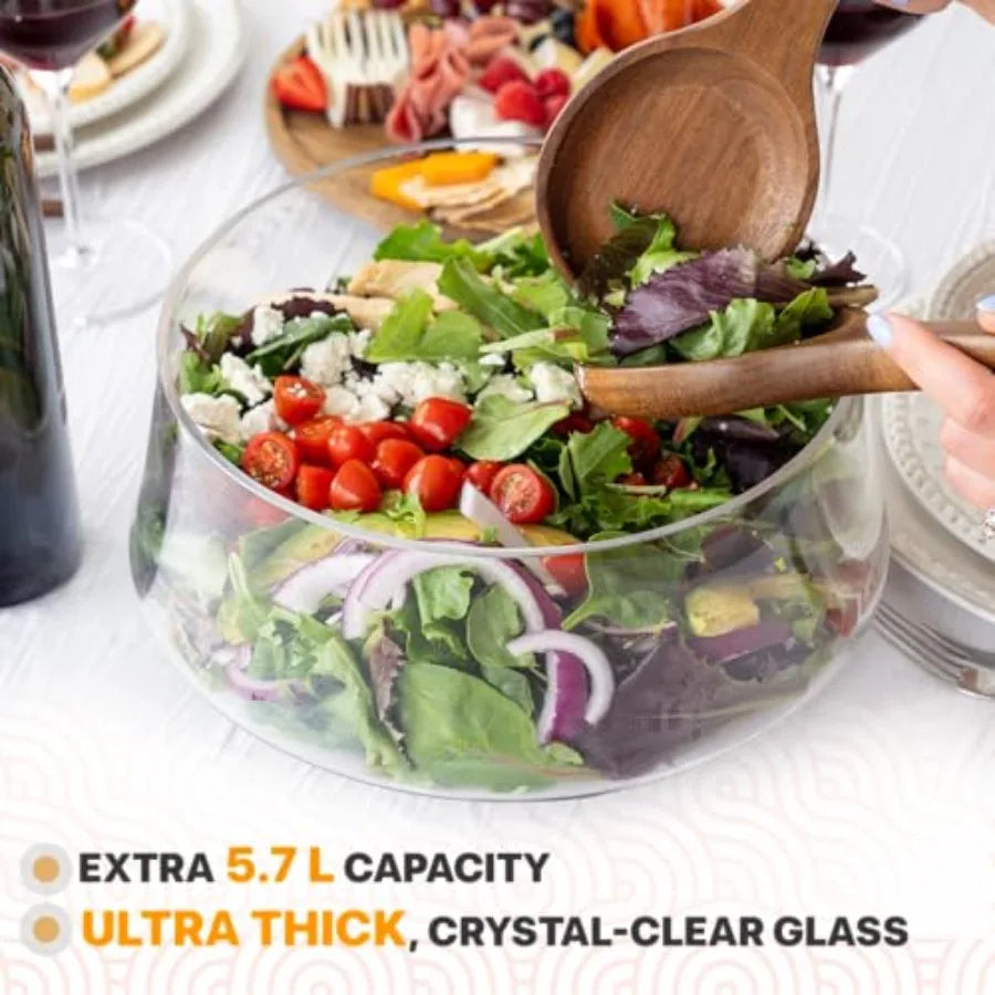 Large Glass Salad Bowl with Lid Set 5.7 L Decorative Glass Mixing Bowl Trifle and Serving Bowls with Lids as Cheese Charcuterie