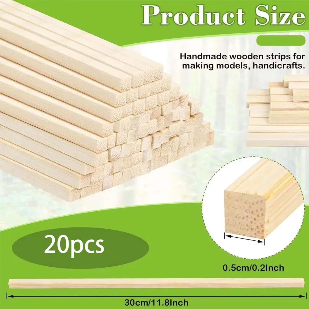 20pcs Square Wooden Sticks Dowels Wood Rods Unfinished Wooden Making decorations DIY Wood Crafts