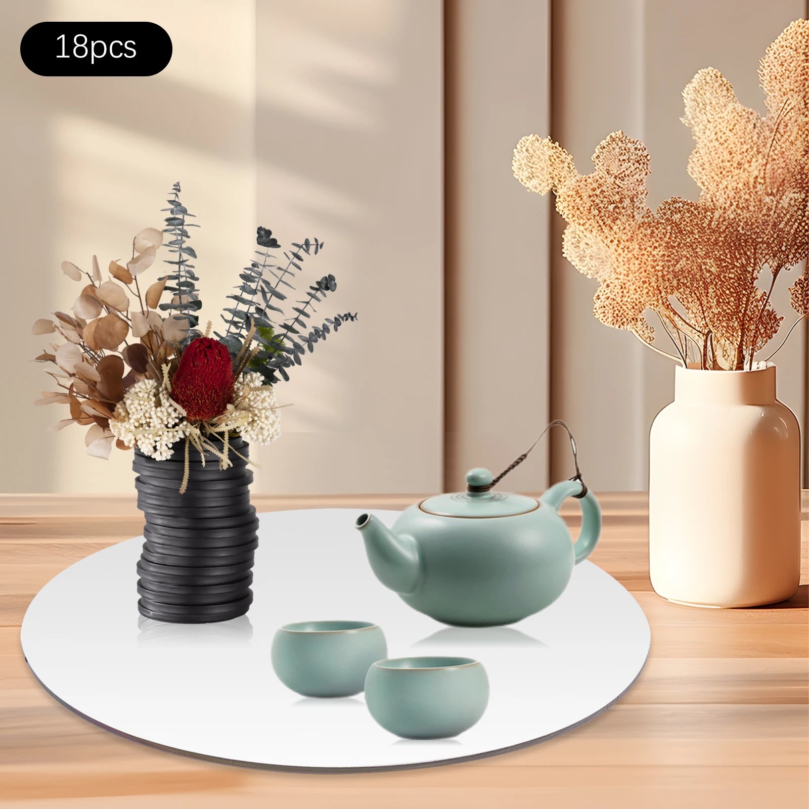 18PCS 6 In Round Mirror Tray Set, Acrylic Mirror Plate, Polished Circle Centerpiece, Table Decor, Decorative Mirror Coaster