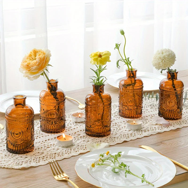 12 Pack Clear Glass Bud Vases, Small Vases For Flowers, Vintage Glass Bottles For Home Office Decor, Centerpieces For Wedding