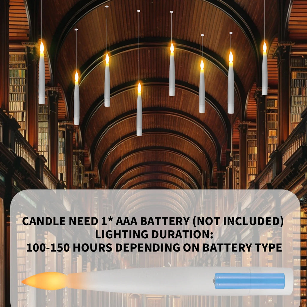 Flameless Taper Floating Candles with Magic Wand Remote Timer Flickering LED Hanging Christmas Halloween Decorations(12 Pack)
