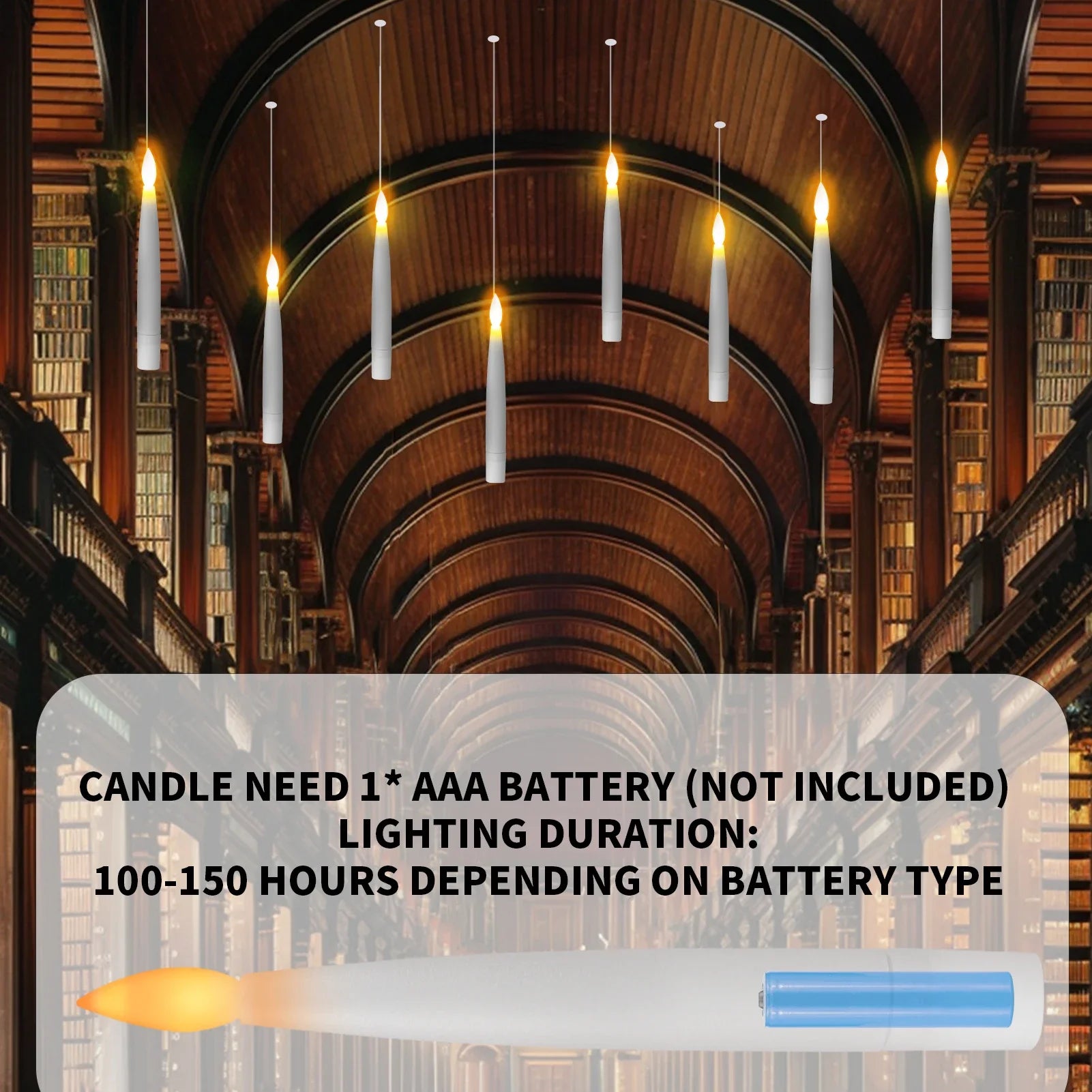 Flameless Taper Floating Candles with Magic Wand Remote Timer Flickering LED Hanging Christmas Halloween Decorations(12 Pack)