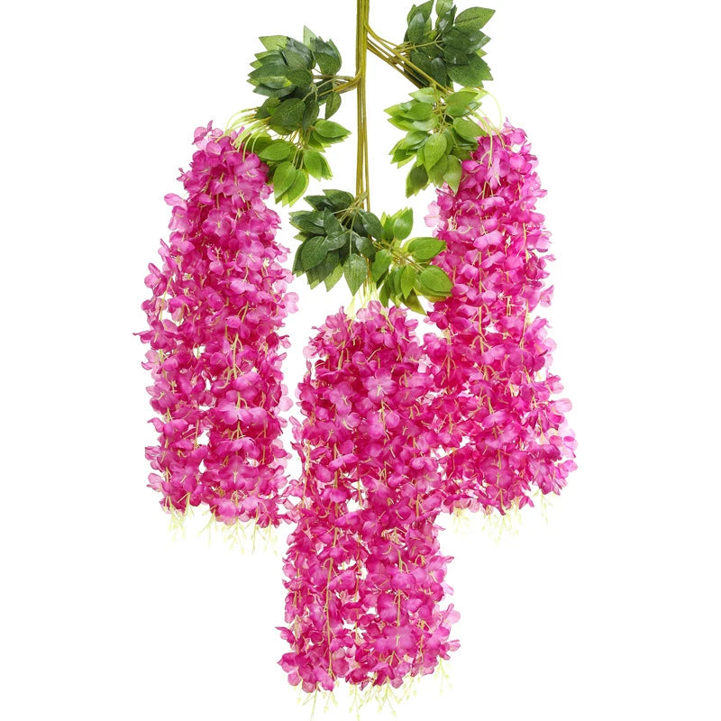 Artificial Wisteria Flower Hanging Garland, Rattan Fake Flower, String Flower, Wedding Party, Garden,  Home Wall Decor, 12PCS