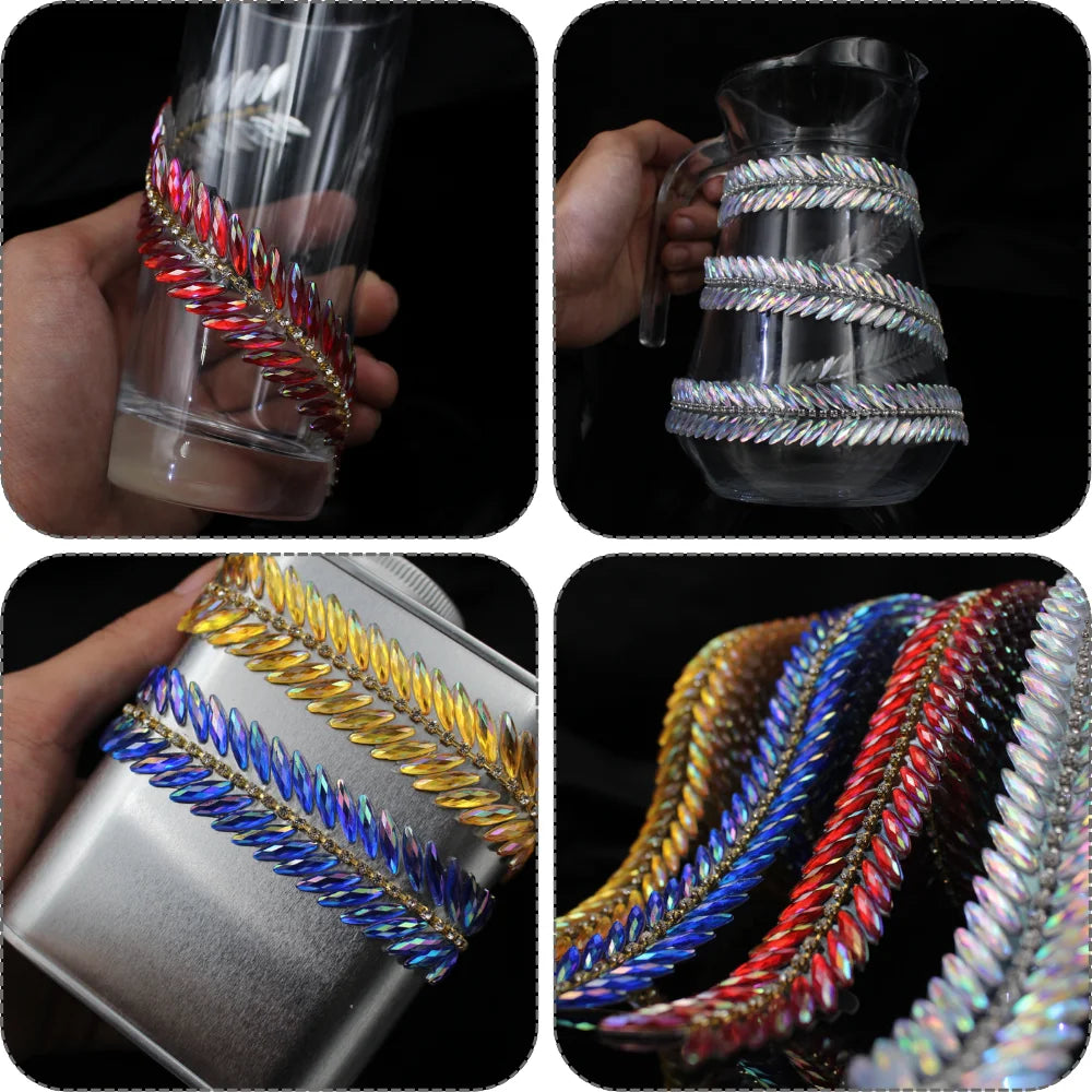 1 Yard Self Adhesive Rhinestone Strips AB Rhinestone Trim Ribbon Sticky for Crafts Glitter Tape Decorative Gem Sticker TR191