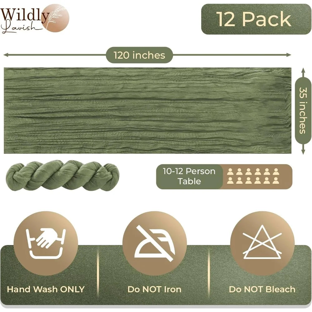 12 Pack Luxury Cheesecloth 120" x 35" Table Runner Wedding Holiday Event Party Bridal Baby Shower Vintage Farmhouse Perfect Tabl