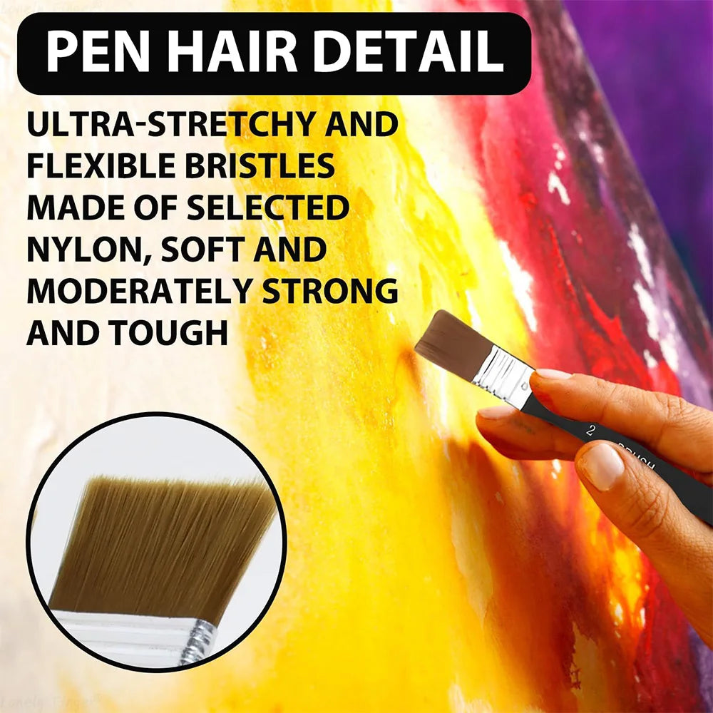 Paint Brush, Flat Bright Paint Brushes Craft Basecoating Paint Brushes with Wooden Handle for Acrylic, Oil, Watercolorercolor