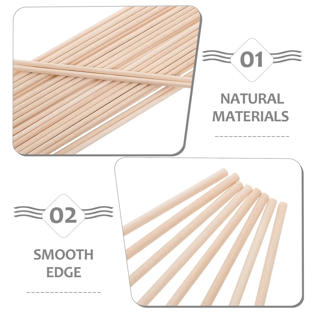100Pcs Natural Hardwood Round Wooden Dowels Smooth Craft Sticks DIY Cake Doweling Rods Supplies Round Hardwood Stick