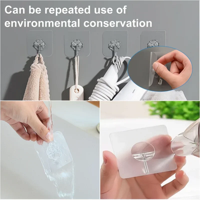 10 pieces of strong self-adhesive hooks, transparent hangers, towels, bathroom kitchen stainless steel hooks