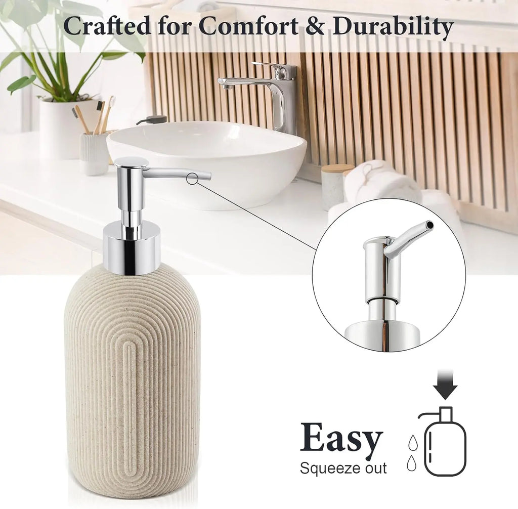 7-Piece Resin Bathroom Set with Soap Dispenser, Toothbrush Holder, Tray - Modern Beige Decor for Home