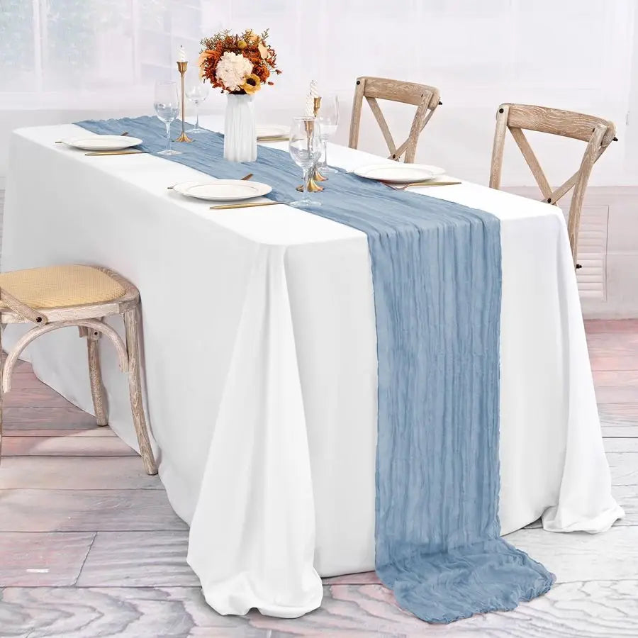 Pack Dusty Blue Table Runner 10Ft Cheesecloth Table Runner Boho Gauze Cheese Cloth Table Runners Romantic Long Sheer Fabric Tabl