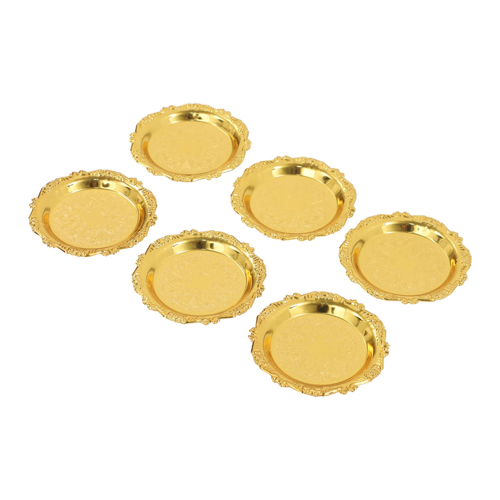 6PCS Snack Plates, 10cm Gold Serving Tray, Round Restaurant Serving Trays for Holding Fruit, Snacks, Desserts, Sweets, Jewellery
