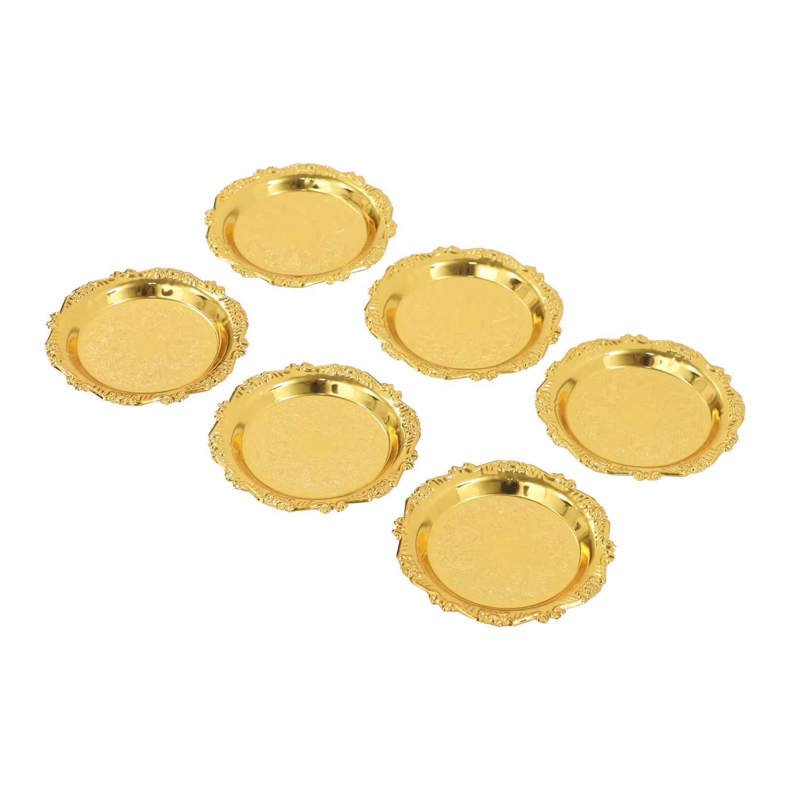 6PCS Snack Plates, 10cm Gold Serving Tray, Round Restaurant Serving Trays for Holding Fruit, Snacks, Desserts, Sweets, Jewellery
