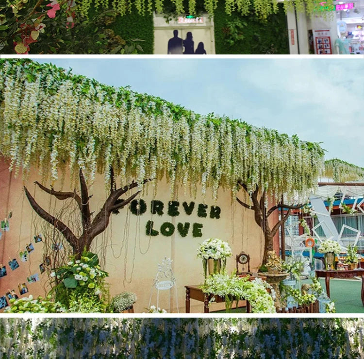 Artificial Wisteria Flower Hanging Garland, Rattan Fake Flower, String Flower, Wedding Party, Garden,  Home Wall Decor, 12PCS