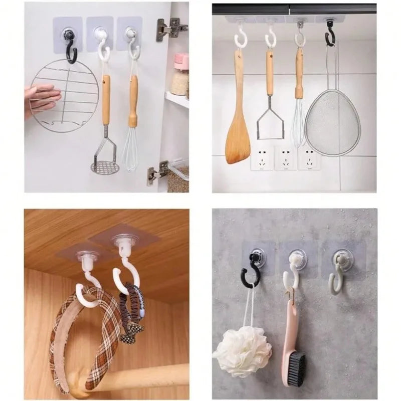 4PCS 360-Degree Rotating Self-Adhesive Hooks for Ceiling Or Wall, Suitable for Dome Bed Canopy Or Mosquito Net.
