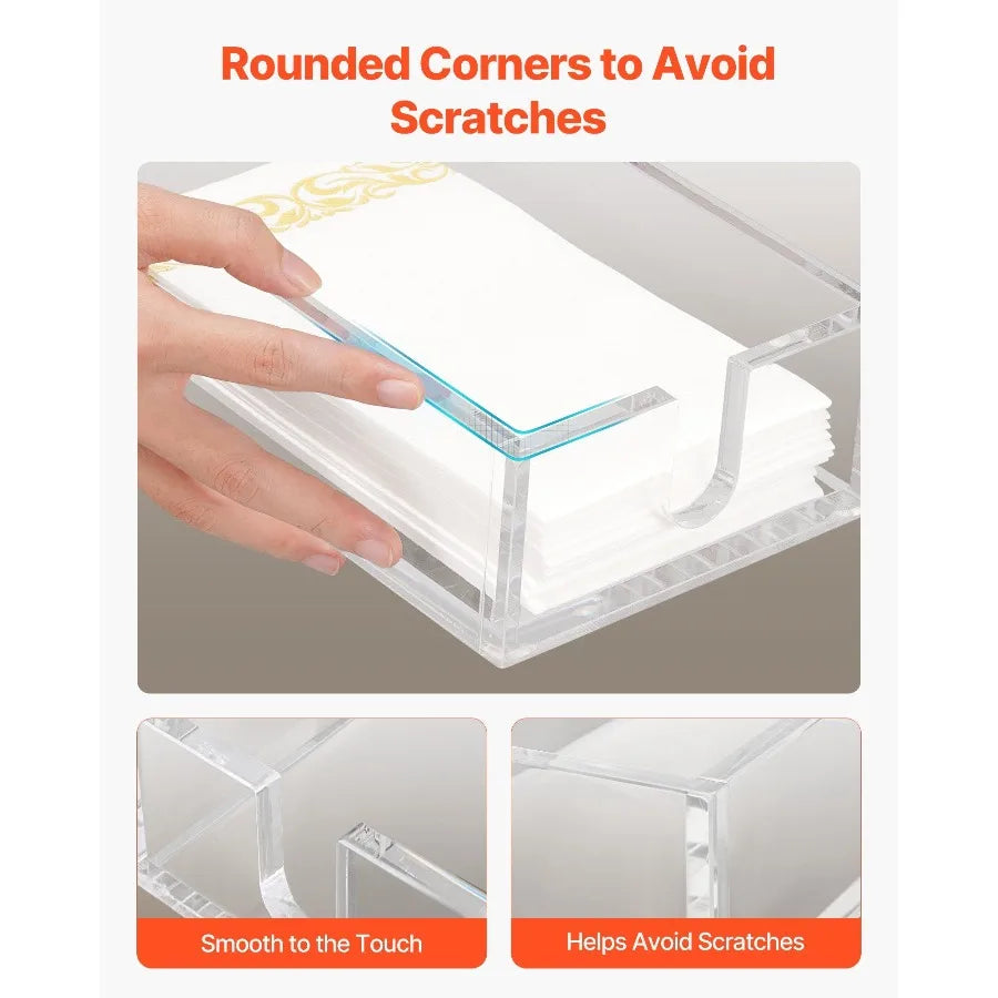 Acrylic Napkin Holder, 9.1 x 5.5 x 2.6 inch, Clear Bathroom Guest Towel Storage Tray with U-Shaped Opening, Disposable Paper