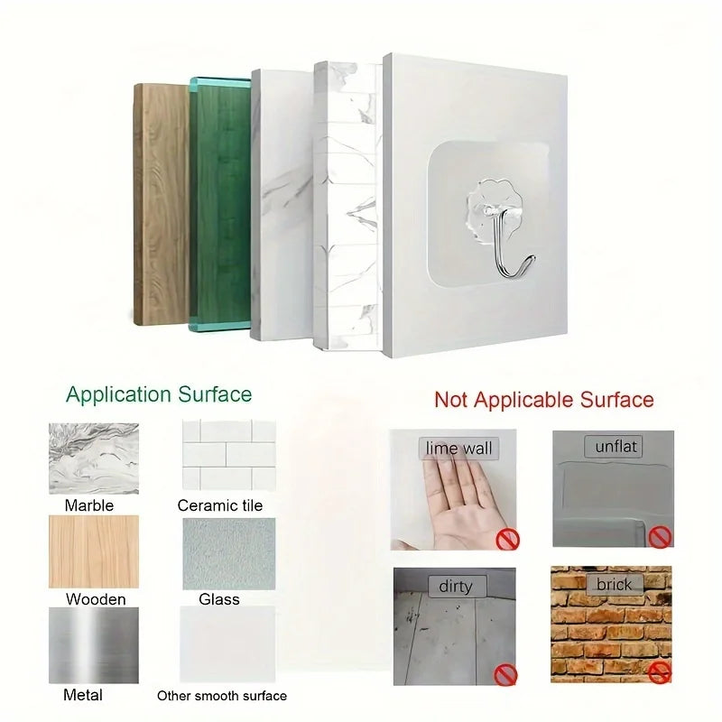 50 pcs Heavy Duty Clear Adhesive Hooks, No Residue Wall Hooks for Bathroom Kitchen, Strong Hold Space-Saving Organizers