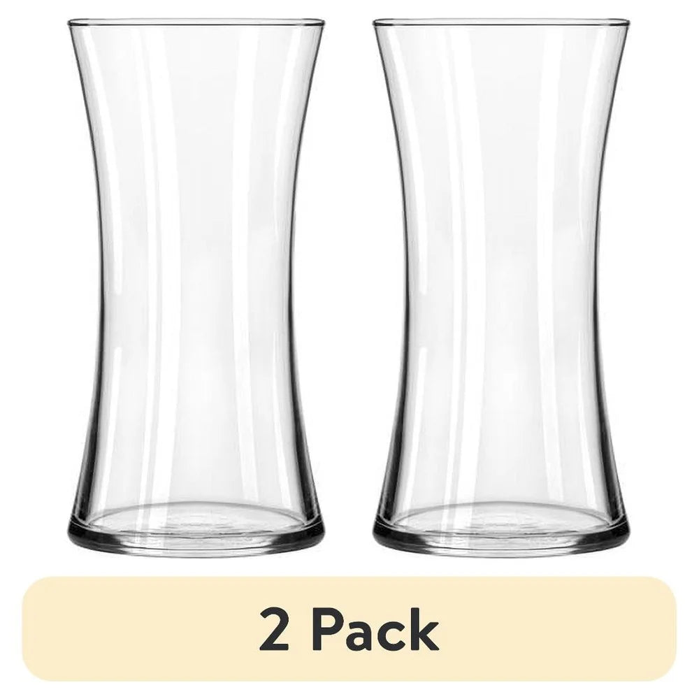 Clear Glass 8 Inch Floral Vase 2 Pack Elegant Design Sturdy Base Home Office Tabletop Decoration