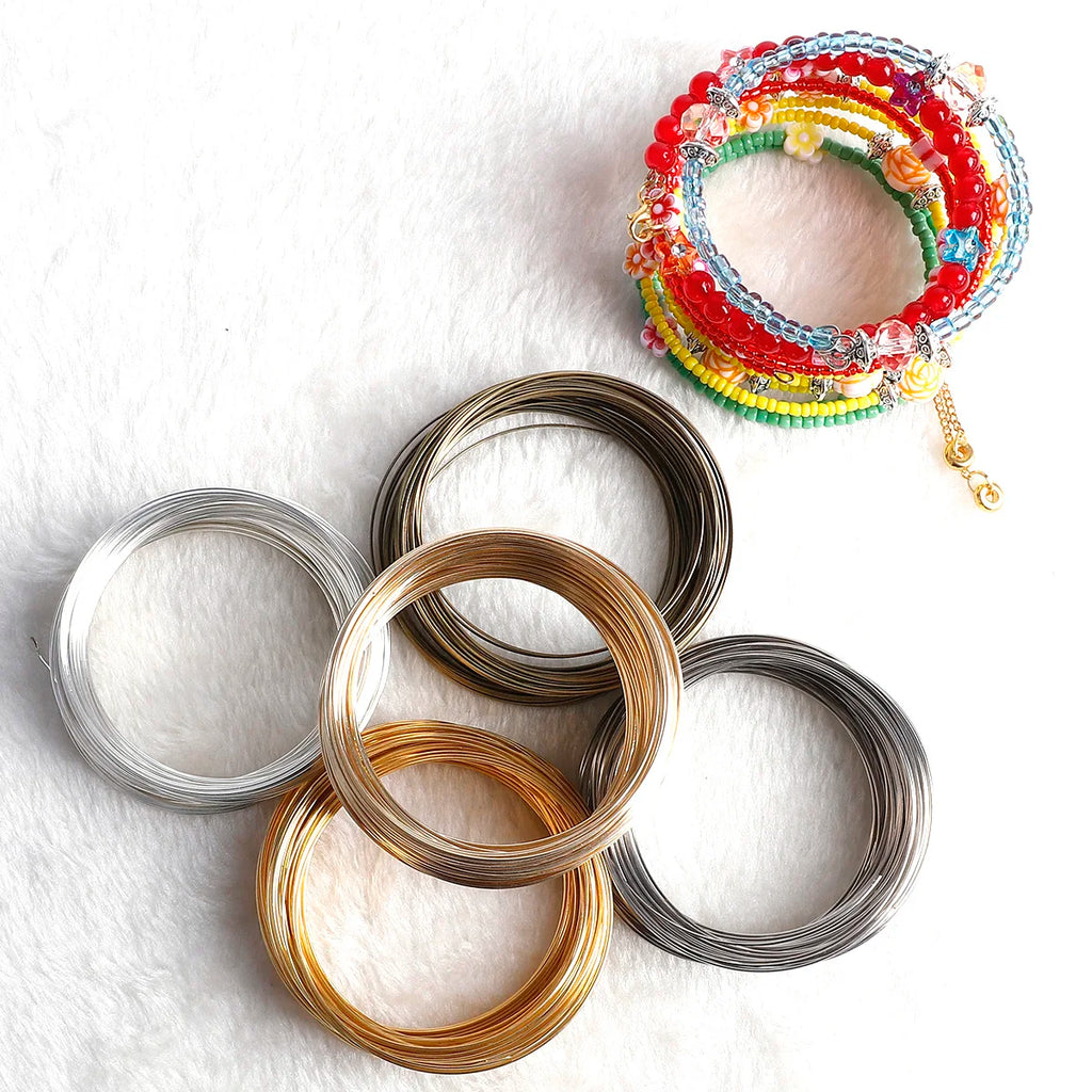 100Loops 0.6mm Memory Wire Bracelet Ring Stainless Steel Coil (Silver/Gold) for DIY Jewelry Making Bead Stringing Craft Supplies