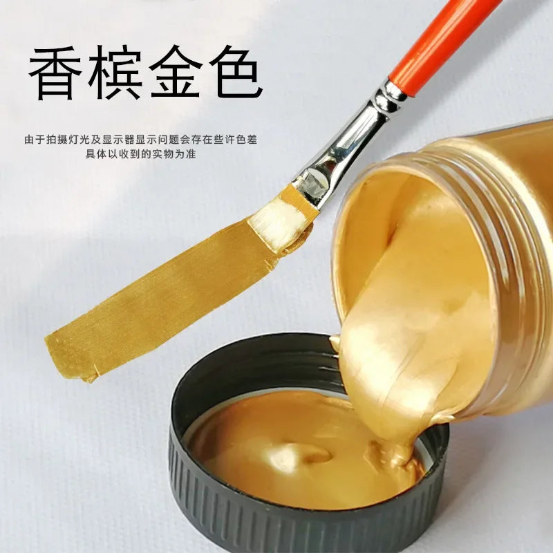 60/100ml Golden Acrylic Paint Metal Pearlescent Hand-painted Gypsum Glue Waterproof and Non-fading DIY Painted Paint