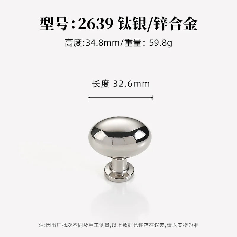 French titanium-silver cabinet door handle Solid zinc-alloy Cupboard & wardrobe pulls single-hole drawer knob  Furniture handle