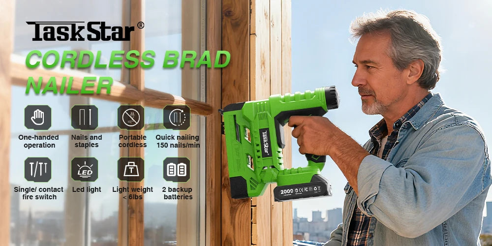 TaskStar Cordless Nail Gun 2-in-1 with nails & staples,Nailing Machine with 2 x Batteries