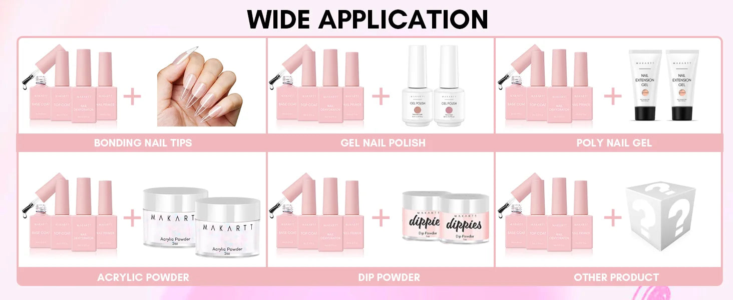 Makartt 4pcs Gel Base and Top Coat Nail Dehydrator and Primer Kit Long Lasting Nail Prep Tool for Gel Nail Polish Acrylic Powder