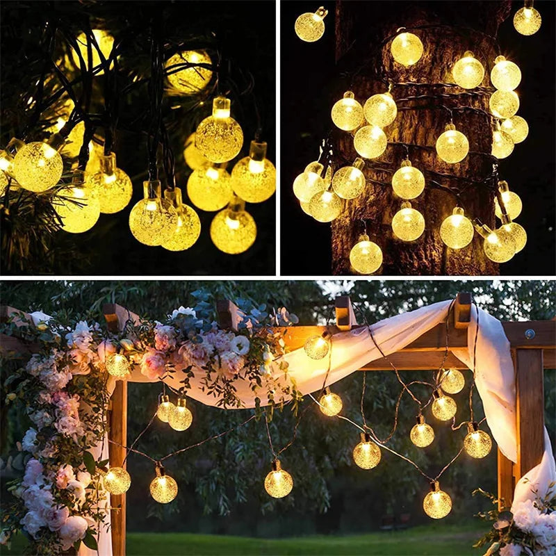 5/7/12m Solar String Light Outdoor LED Crystal Globe Light Solar Fairy Light Garden Light for Christmas Wedding Party Decoration