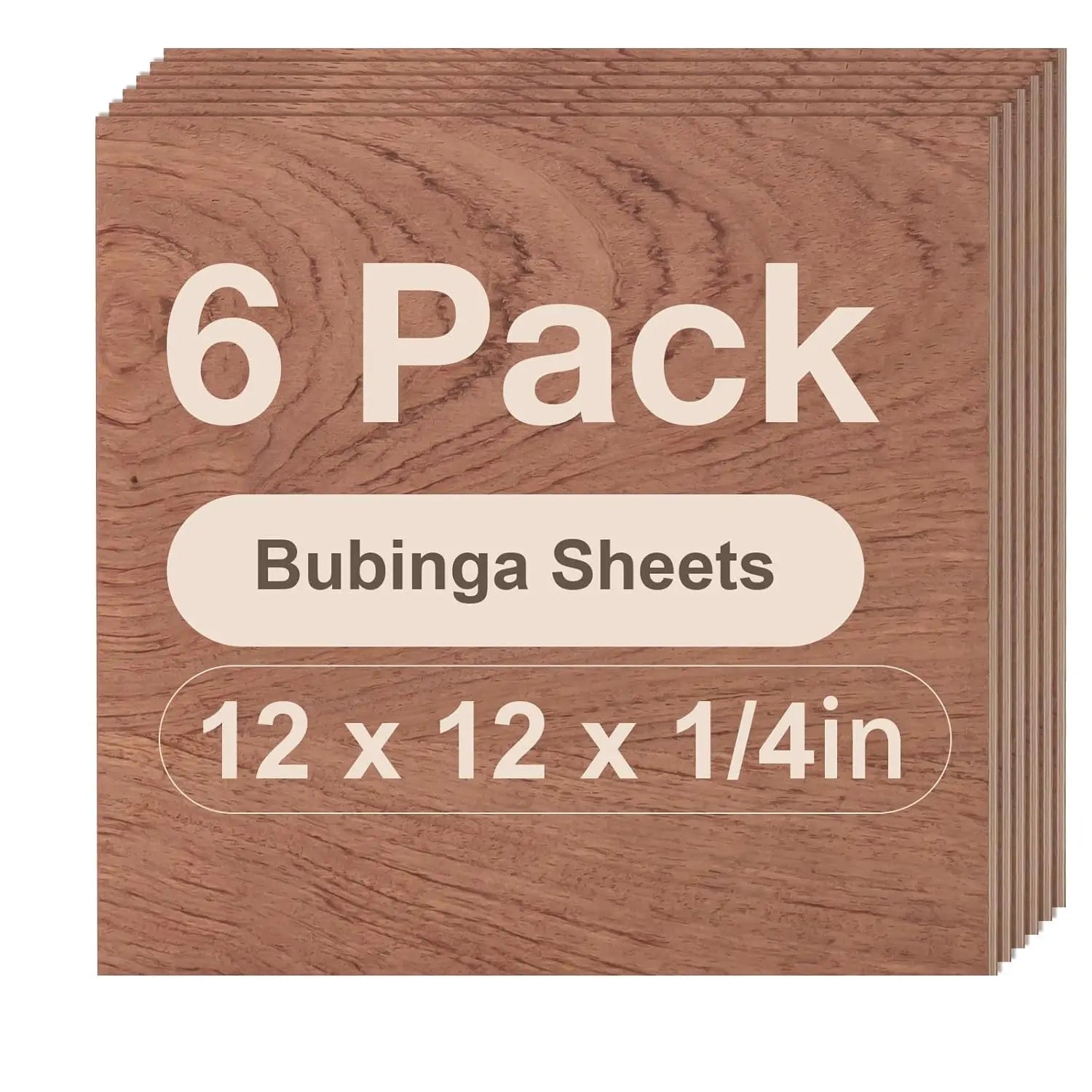 Robotime 6 Pack Bubinga Plywood 1/4 12x12x1/4inch 6mm Plywood Sheets Thin Unfinished Wood for Laser Cutting and Engraving