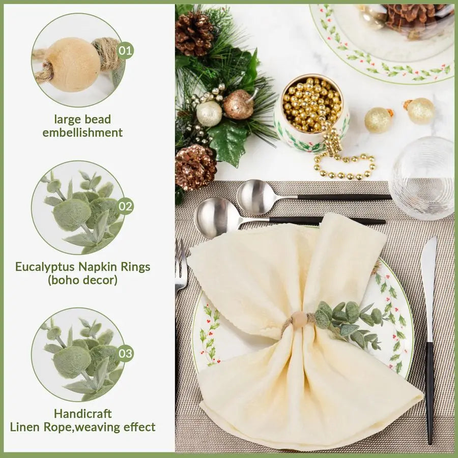 Deco Napkin Rings Set of 100, Rustic Farmhouse Boho Green Leaf Wooden Napkin Rings for Spring Summer, Thanksgiving Christmas, We