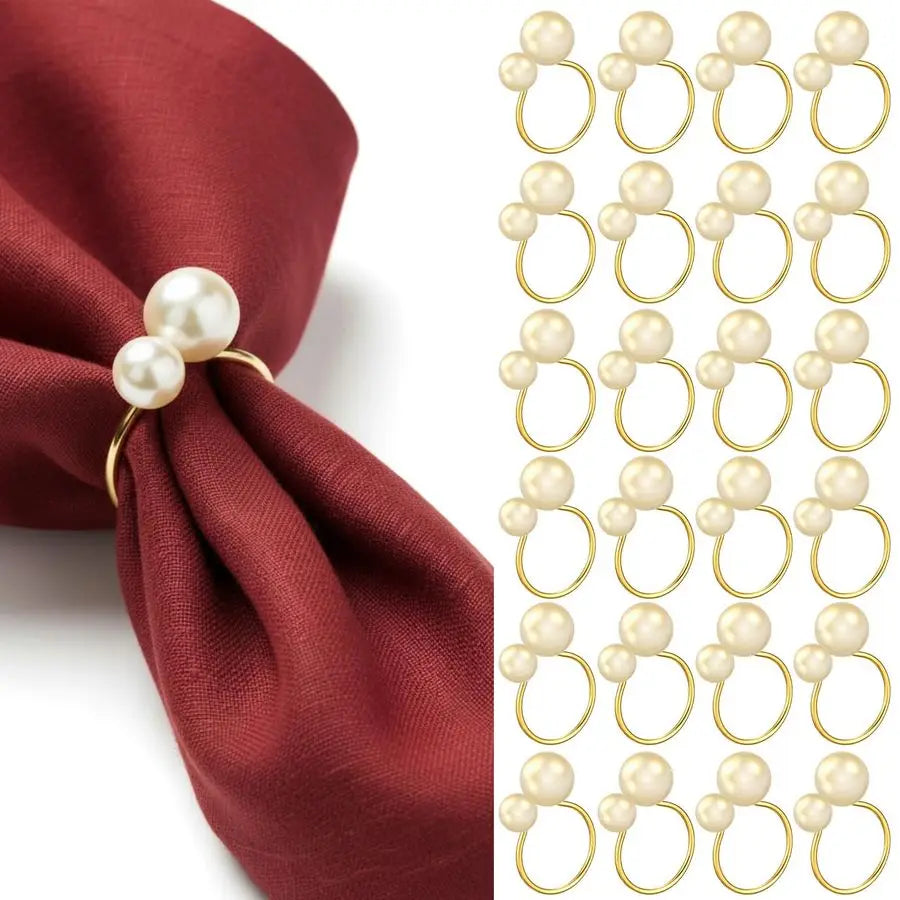 100 Pcs Pearl Napkin Rings, Gold Table Napkin Holder Buckles for Dinning Table Setting Christmas Wedding Party Supplies