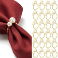 100 Pcs Pearl Napkin Rings, Gold Table Napkin Holder Buckles for Dinning Table Setting Christmas Wedding Party Supplies