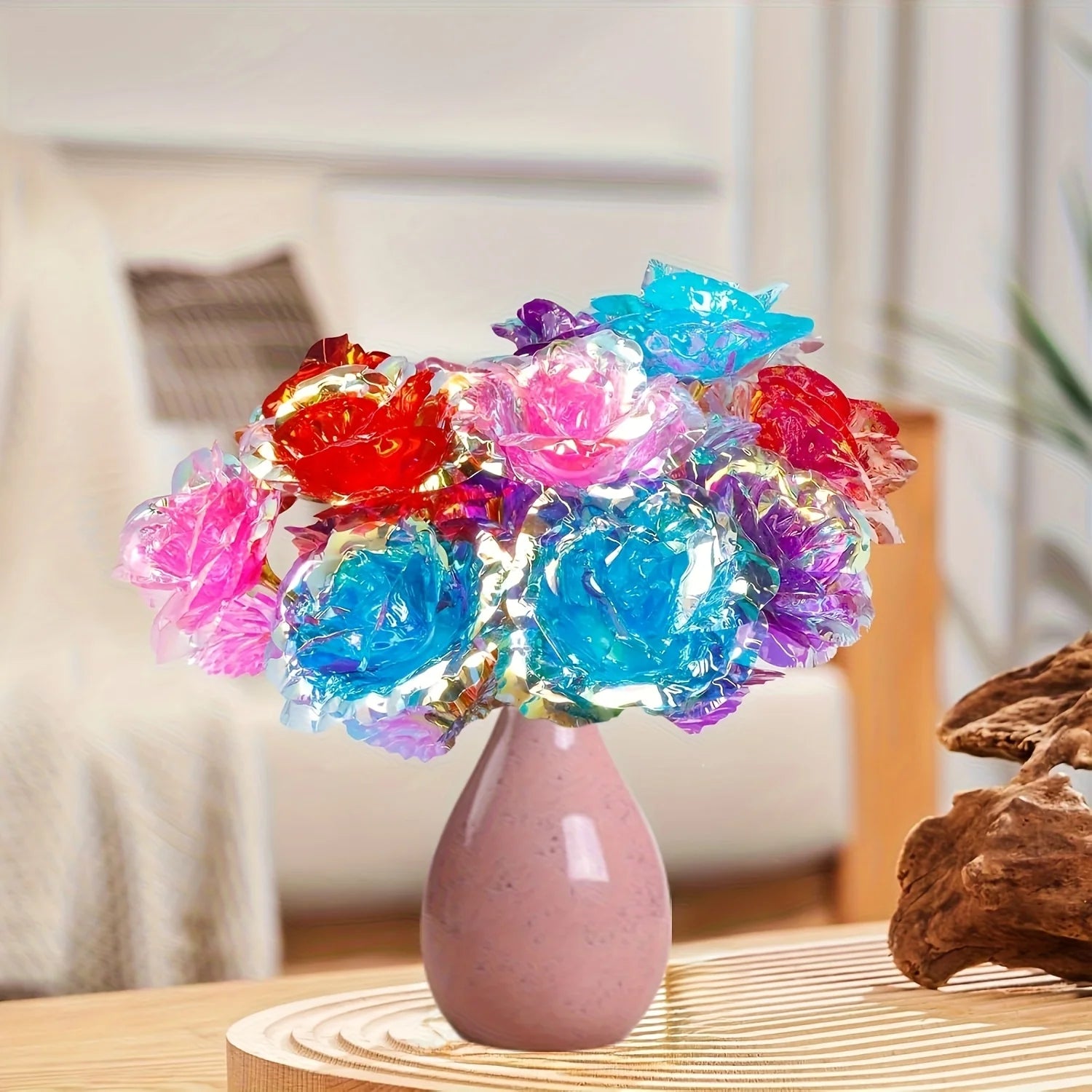 Rainbow Gold-Plated Artificial Roses – 10-Pack Decorative Flowers Gift for Birthday & Mother’s Day