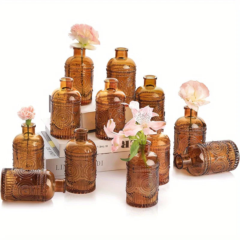 12 Pack Clear Glass Bud Vases, Small Vases For Flowers, Vintage Glass Bottles For Home Office Decor, Centerpieces For Wedding