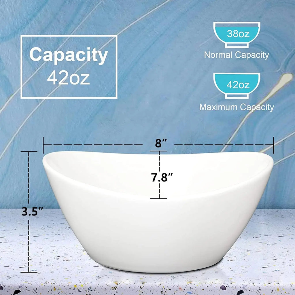 8" Ceramic Deep Soup Bowls & Salad Bowls 42 OZ Large Bowls for Kitchen White Ceramic Serving Bowls for Salads Cereal,Soup