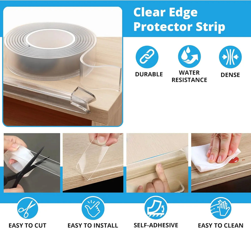 15ft Clear Self-Adhesive Corner & Edge Protectors for Baby Safety on Furniture and Tables