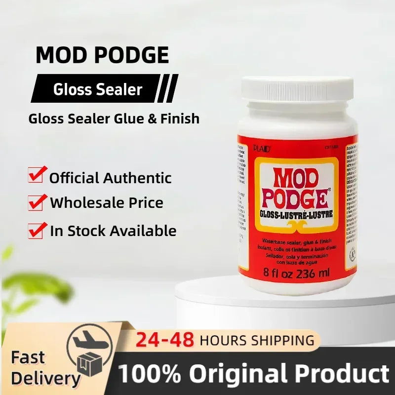 Mod Podge Gloss Sealer Glue Finish for Paper Wood Fabric Craft Quick Dry Non Toxic Clear Coating 2oz 4oz 8oz - Original Product