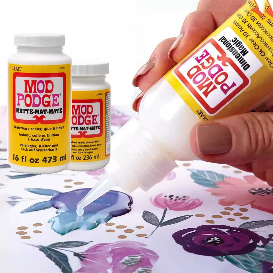Mod Podge Fluid Glue for Painting Board Transfer Dried Flowers Collage Wood Work Matte/Gloss Finish USA Origin