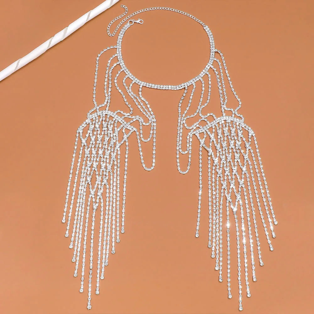 Stonefans Mesh Tassel Shoulder Chain Wedding Jewelry for Women Necklace Dress Multiple Rows Sexy Bikini Cosplay Swimsuit Summer